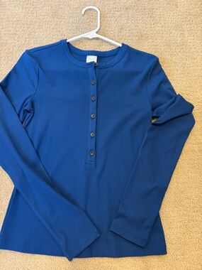 Athleta Royal Blue Long Sleeve Button Henley Top- new!